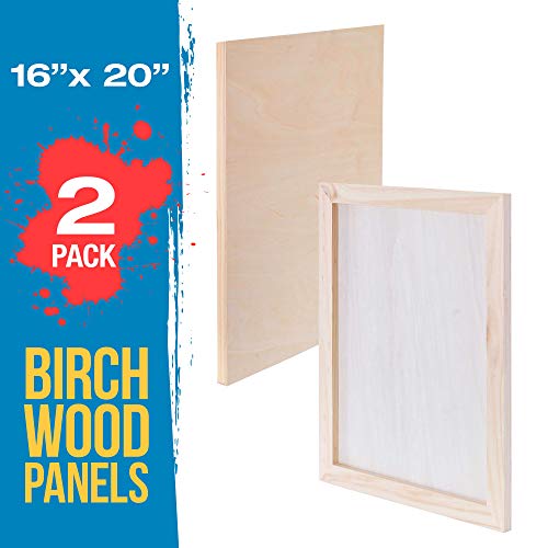 U.S. Art Supply 16" x 20" Birch Wood Paint Pouring Panel Boards, Studio 3/4" Deep Cradle (Pack of 2) - Artist Wooden Wall Canvases - Painting U.S. Art Supply