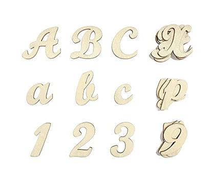 2 Inch 458 Pcs Wooden Cursive Letters Numbers Crafts Unfinished Wood Alphabet Letters ABCs Numbers 0-9 with Extras for Wall Decor