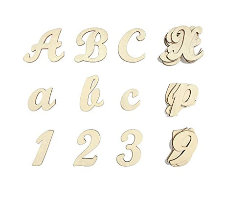 2 Inch 458 Pcs Wooden Cursive Letters Numbers Crafts Unfinished Wood Alphabet Letters ABCs Numbers 0-9 with Extras for Wall Decor Cregugua