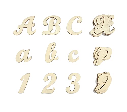 2 Inch 458 Pcs Wooden Cursive Letters Numbers Crafts Unfinished Wood Alphabet Letters ABCs Numbers 0-9 with Extras for Wall Decor