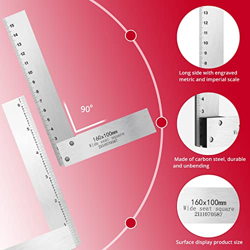 XUNTOP 4PCS Machinist Square 2, 3, 4 and 6 inch Squares Combinations, 90-Degree Right Angle Engineer Set Hardened Angle Ruler Hard Steel Construction XUNTOP