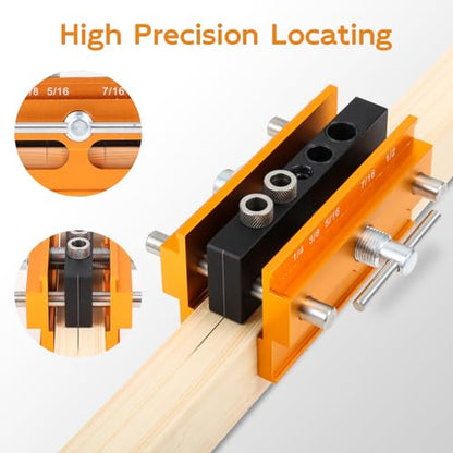 Samrira Self Centering Dowel Jig - Doweling Jig Kit for Woodworking Drill Guide For Straight Holes Wood Tools Width Adjustable with 6 Bushings + 3