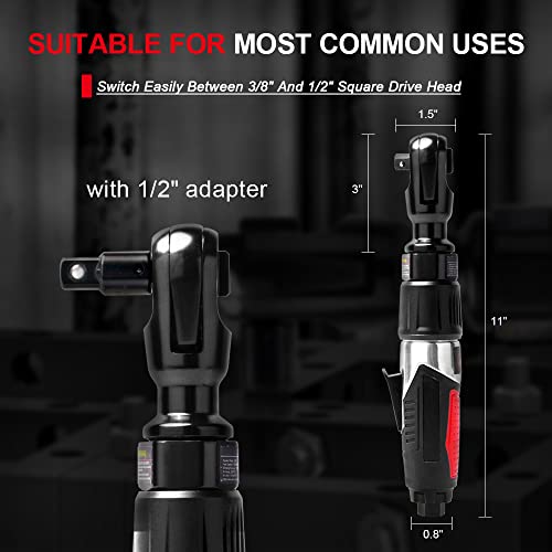 AEROPRO TOOLS 3/8" Professional Air Ratchet Wrench Set with 1/2" Drive Adapter, Pneumatic Impact Wrench for Auto Maintenance, Repair Work 50 Ft-Lbs AEROPRO TOOLS INC