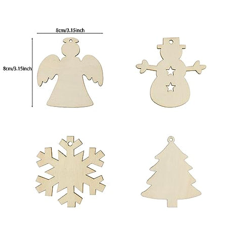 48 Pieces Wooden Christmas Ornaments Unfinished Wooden Christmas Trees, Snowmen, Angels, Snowflakes Cutouts Christmas Hanging Decoration Craft Gift Xonzmmk