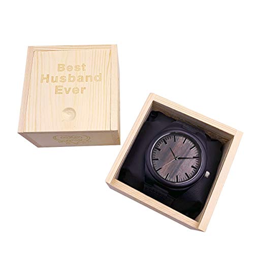 WASTIME Customized Engraved Wooden Watch, Casual Handmade Wood Watch for Men Women Husband Wife Dad Mom Son Family (C- Love Husband) - WoodArtSupply