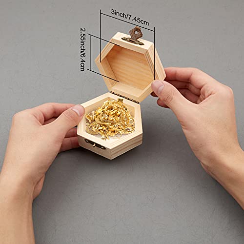 GORGECRAFT 4PCS Unfinished Wood Box Hexagon Wooden Storage Box with Hinged Lid and Front Clasp for DIY Easter Arts Hobbies Jewelry Box, 3.6 x 3.4 GORGECRAFT