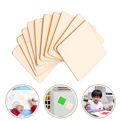 Sewroro 10pcs Square Wood Chips Blank Wood Slices Ornament Crafts Wooden Blank Tiles Square Wooden Cutouts Wooden Embellishment Squares Cutout Sewroro