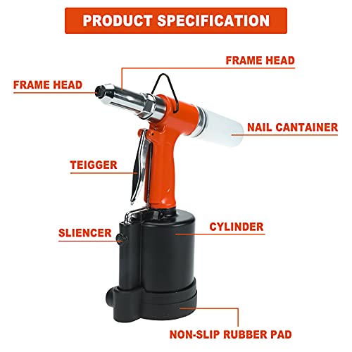 BTSHUB 1/4" Hydraulic Air Rivet Gun, Pneumatic Hydraulic Rivet Tool, Suitable for Dia 4mm - 6.4mm (0.16-0.25 in) Rivet - WoodArtSupply