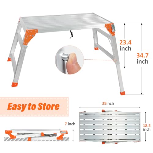 SHANTRA Multifunctional & Adjustable Work Platform with 330 lbs Capacity, 25 to 35 inches Step Ladder, Aluminum Folding Scaffolding Ladder, Heavy - WoodArtSupply