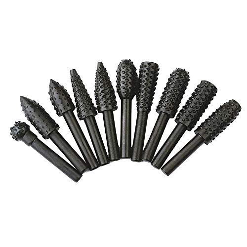 Eyech 10pc 1/8''(3mm) Shank Carbon Steel Rotary Burr Rasp Set Wood Carving File Rasp Drill Bits for DIY Woodworking Wood Carving Polishing Grinding