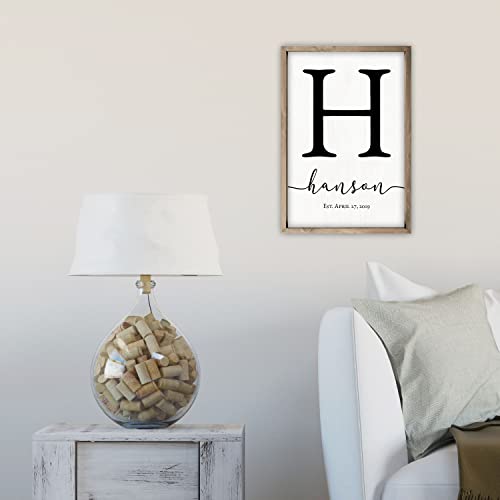 Framed Wooden Family Name Sign Personalized Wood Monogram Choose from Four Sizes (12" x 18", Weathered Grey Frame, White Background) MRC Wood Products