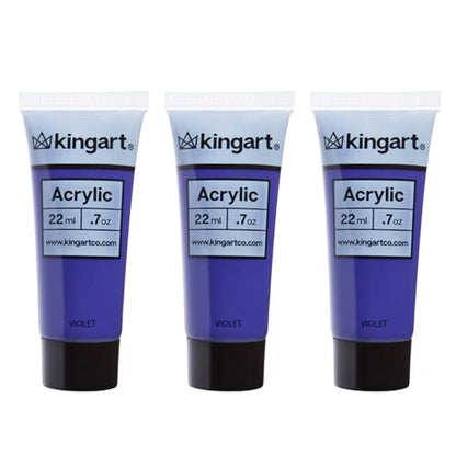 KINGART 500-120 PRO Artist Quality Violet Acrylic Paint, 22ml (0.74oz) Tubes, 3 Pack - Set (66ml Total), Violet - WoodArtSupply