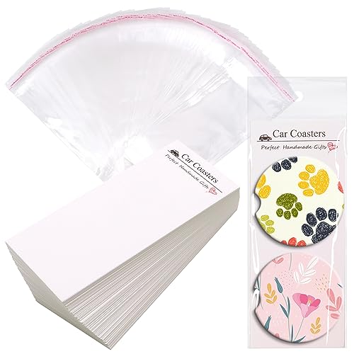 ZYNERY 150PCS Car Coaster Packaging - Sublimation Car Coasters Cards with 150PCS Hangable Bags - Car Coaster Packaging for Selling - Coasters Display