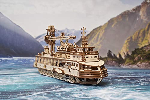 UGEARS 3D Puzzles Research Vessel - DIY Model Ship 3D Idea - Unique and Creative Wooden Mechanical Models - Self Assembly Woodcraft Construction Kits - WoodArtSupply