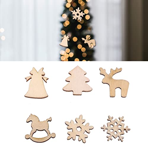 SEWACC 300PCS Mini Christmas Wooden Cutouts Unfinished Wood Christmas Ornaments Snowflake Tree Bell Deer Embellishments Hanging Wooden Pendant Slices SEWACC