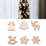 SEWACC 300PCS Mini Christmas Wooden Cutouts Unfinished Wood Christmas Ornaments Snowflake Tree Bell Deer Embellishments Hanging Wooden Pendant Slices SEWACC