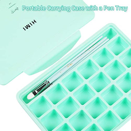 HIMI Gouache Paint Set 24 Vibrant Colors Non Toxic Paints Jelly Cup Design with Palette Paint Brushes Portable for Artist Canvas Painting Watercolor INK LAB