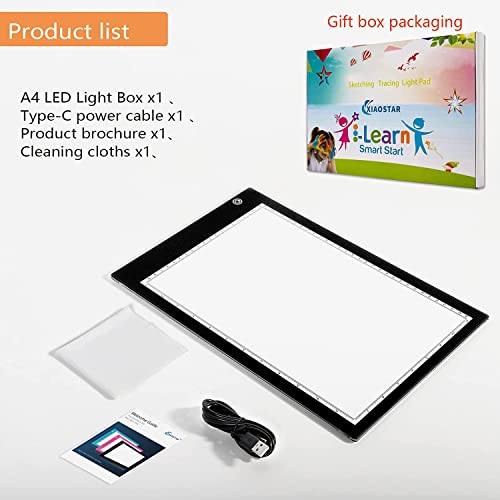 Light Box Drawing Pad, Tracing Board with Type-C Charge Cable and Brightness Adjustable for Artists, AnimationDrawing, Sketching, Animation, X-ray XIAOSTAR