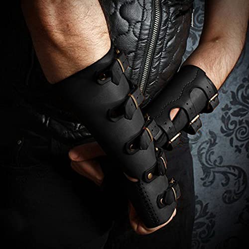 Syktkmx Roller Buckle Pleather Armor Gauntlet Bracers Wristband Arm Guard  Armor Cuff Punk Gothic Medieval Costume Gauntlet Vambraces