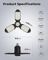 toberich LED Garage Light Bulb, 8000LM Shop Lights with 3+1 Deformable Panels, 6500K Screw in Ceiling Lights for Garage, Workshop, Workbench, toberich