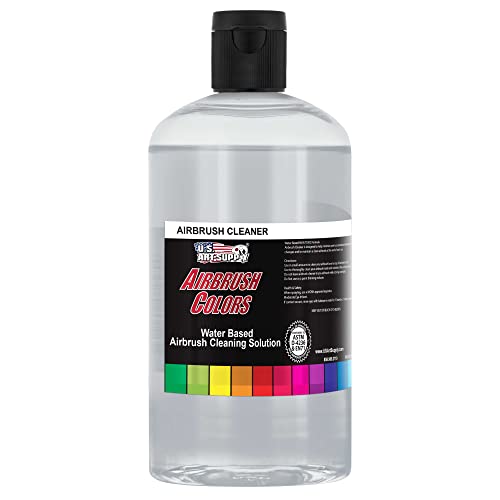 U.S. Art Supply Airbrush Cleaner, 16-Ounce Pint Bottle - Fast Acting Cleaning Solution, Quickly Remove Water-Based Acrylic Paint, Watercolor, Makeup US Art Supply