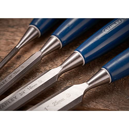 STANLEY 4 Piece Chisel Set Includes 6 12 18 25 mm High Carbon Steel Blade Chisels with Sharpening Stone and Oil 0-16-130 STANLEY