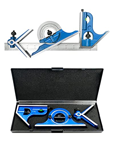 NTSUMI 12 Inch 4 Combination Square Ruler Set Protractor Satin, 4-R Graduation, Blue NTSUMI