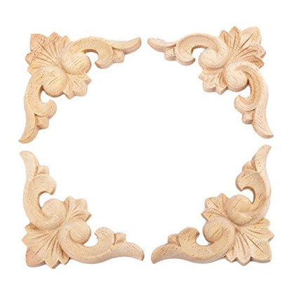 4-Pack Wood Carved Appliques Onlay Decal for Furniture, 6x6cm/2.36"x2.36", Corner Decal for Desk Cabinet Mirror Dresser Drawer Home Decoration