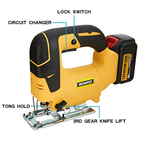 IRONFIST Jig Saw Cordless 20V Lithium Saber saw, Adjustable 4-Position Orbital wood and metal cutting machine Compatible with DEWALT Battery (Tool - WoodArtSupply