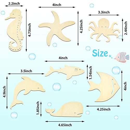 WILLBOND Unfinished Wood Cutouts Ocean Animals Wooden Paint Crafts for Kids Home Decor Ornament DIY Craft Art Project, Octopus, Shark, Whale, WILLBOND