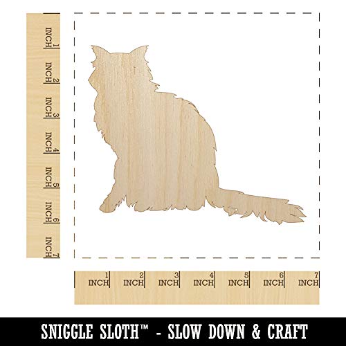 Fluffy Cat Solid Unfinished Wood Shape Piece Cutout for DIY Craft Projects - 1/4 Inch Thick - 6.25 Inch Size Sniggle Sloth