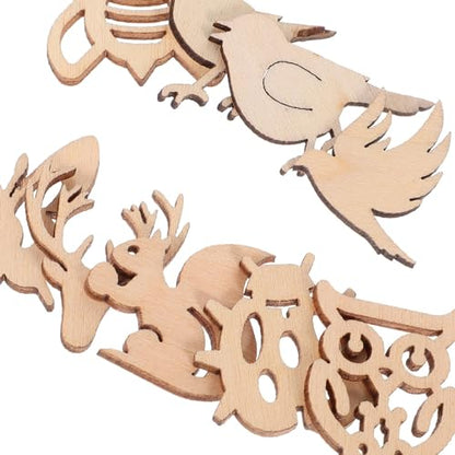 Operitacx 150pcs Unfinished Mini Wooden Ornaments Animal Theme Natural Wood Slices DIY Mini Wood Cutouts Ornaments Art Craft Classroom Decoration - WoodArtSupply