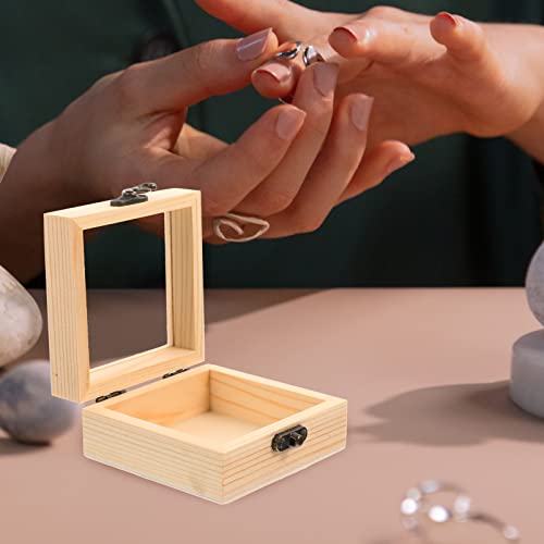 Sewroro 2pcs Box Wooden Storage Box Jewelry Unfinished Wood Crafts Wooden Berry Baskets Wooden Storage Crates Tote Bins for Storage with Lid Sewroro