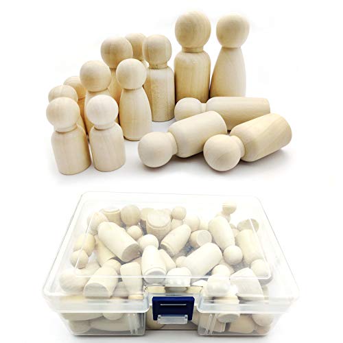 50 Pcs Wooden Peg Dolls, Unfinished Wooden People, Wooden Peg People, Unpainted Blank Natural Wood Doll Bodies Assorted for DIY Arts and Crafts, with