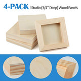 Falling in Art Unfinished Birch Wood Panels Kit for Painting, Wooden Canvas 4 Pack of 4x4’’ Studio 3/4’’ Deep, Cradle Boards for Pouring, Art, Falling in Art