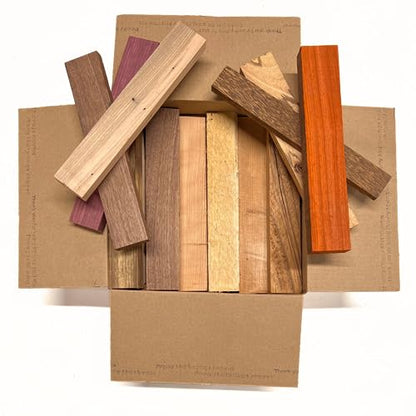 Exotic Wood Zone's Assorted Wood Cut-Offs Scrap Box of Mixed Exotic and Domestic Species | Wooden Scrap Craft Carving Scrolls Short Lumber Boards | - WoodArtSupply