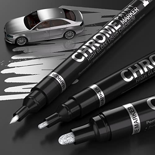 KERIFI 3pcs Silver Liquid Mirror Chrome Markers Permanent Art Liquid Chrome Marker Set, Reflective Gloss Metallic Mirror Markers, Repair Paint Pen KERIFI