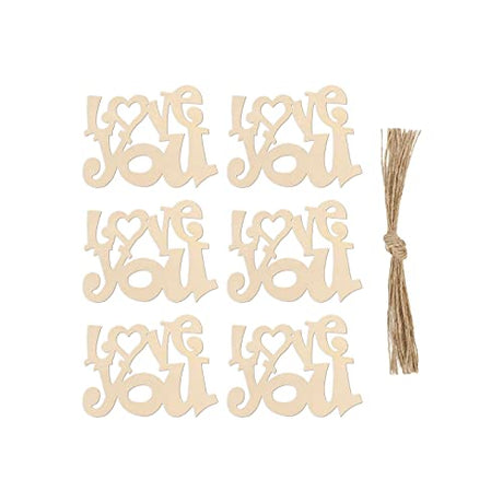 20pcs Love You Wood Cutouts DIY Crafts Valentine's Day Unfinished Wooden Gift Tags Ornaments for Valentine's Day Birthday Wedding Anniversary Party JANOU