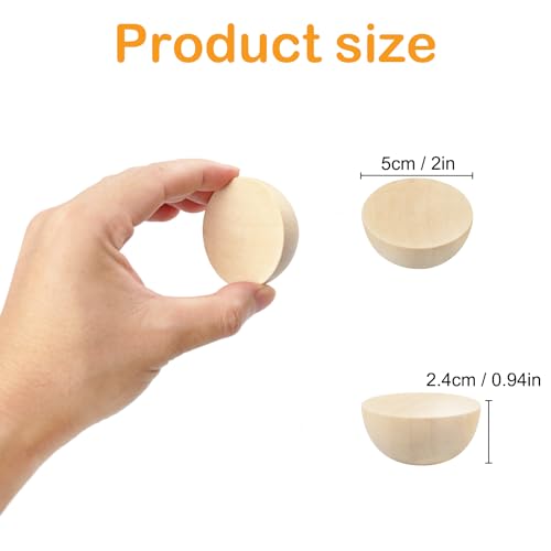 80 PCS 2 Inch Half Wood Balls, Split Wood Balls, Half Wooden Spheres, Half Round Balls, Suitable for Painting, Glass, Various Materials, DIY Jewelry GNIEMCKIN