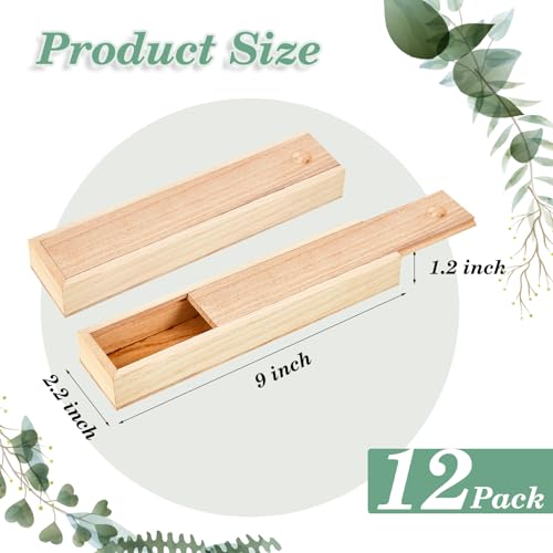 Suzile 12 Pcs Unfinished Wood Box with Sliding Lid 9 x 2.2 x 1.2 Inch Small Wood Box Case Container Gift Jewelry Box Pencil Box for Christmas Wedding Suzile
