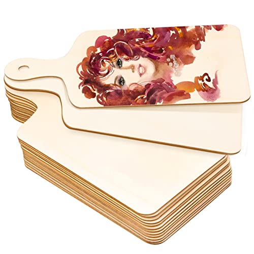 Oomcu 12PCS Wooden Mini Cutting Board with Handle,Rectangle Unfinished Wood Craft Paddle Serving Tray Chopping Board Cutout for DIY Thanksgiving Oomcu