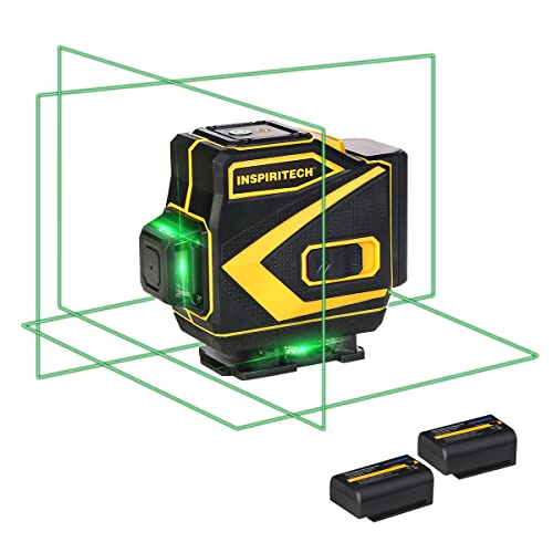 INSPIRITECH Tile Laser Level Self Leveling 3D Alignment Guide,3x360° Horizontal Vertical 12 Cross Lines, Green Beam Lazer Leveler Tool for Floor - WoodArtSupply