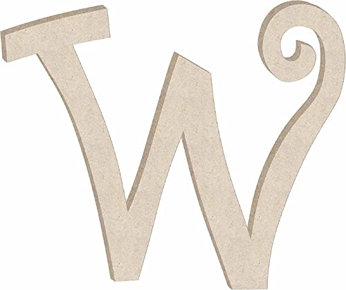 3 Inch Wood Letter W Unfinished Curlz Font, Wooden Letter Curly Girl Alphabet Room Decoration, Paintable Kid ABC Cutout - WoodArtSupply