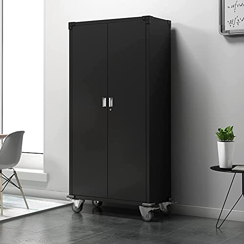 Aobabo Metal Garage Storage Cabinet with Wheels,72In High Lockable Steel Storage Cabinet for Garage Home Office Storage, Black Required-Assembly Aobabo