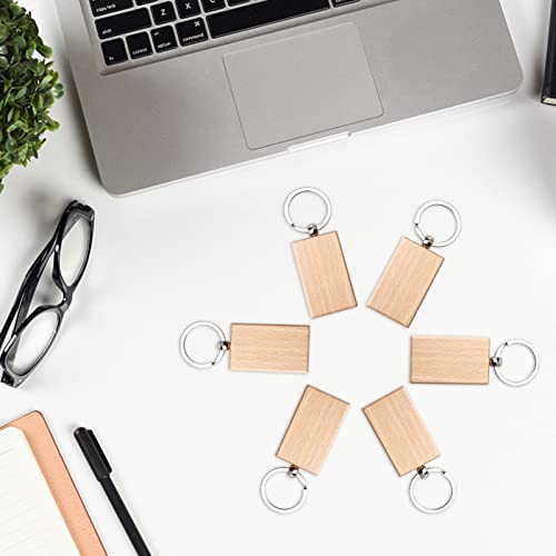 20 Pieces Blank Wooden Key Chain, Rectangle Wood Blanks for Key Chains, Wood Engraving Blanks for DIY Gift Crafts fuceury