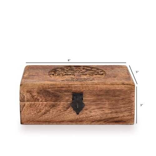 Samhita Handmade Mango Wood Tree of Life Engraving Beautifully Keepsake Box Jewellery Organiser Unique Gift Ideas for Men & Women (Flame Work Finish) Samhita