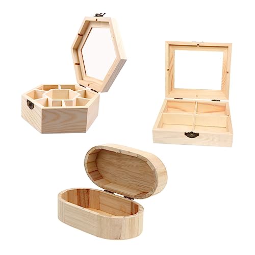 VILLFUL 3pcs Wooden Box Portable Jewelry Organizer Unfinished Jewelry Cabinet Ring Organizer for Jewelry Ear Ringing Jewelry for Women Necklace VILLFUL