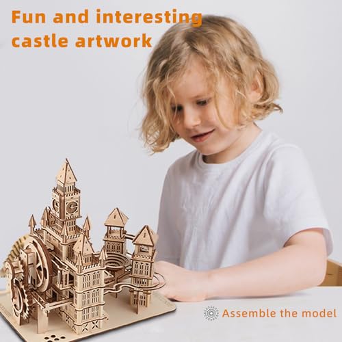 3D Wooden Puzzles Adults Teens, Castle Wooden Puzzle Building Kit LED Lights Music Box Rolling Beads Brain Teaser Puzzles, Retro Castle Puzzles - WoodArtSupply