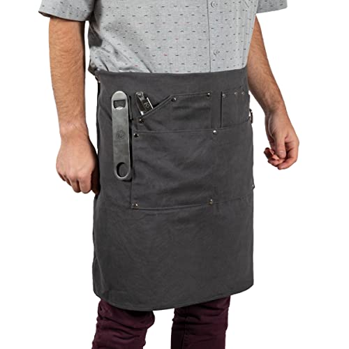 LEGACY - a Picnic Time brand Collins Mixologist Apron Waxed Canvas with Corkscrew and Bottle Opener, One Size, Gray with Black Accents PICNIC TIME