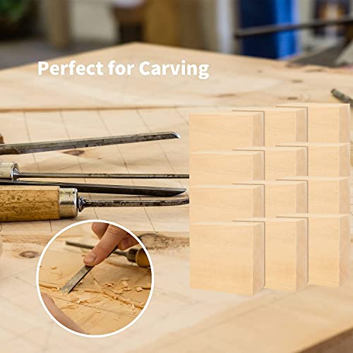 RHBLME 12 PCS Basswood Carving Blocks, 4" x 4" x 1" Unfinished Wood Blocks for Carving, Wooden Cubes Soft Solid Wooden for Beginners or Expert